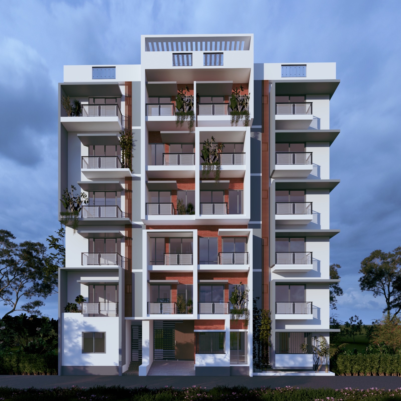 Apartment development, exterior completion